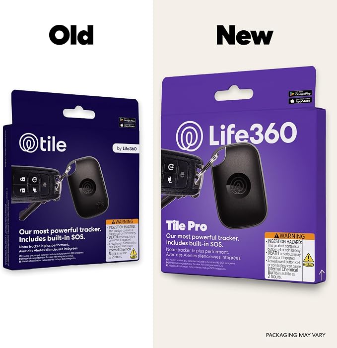 Tile by Life360 Pro - Powerful Bluetooth Tracker, Key Finder and Item Locator for Keys, Bags and More. Both iOS and Android Compatible. Phone Finder. 1-Pack (Black)