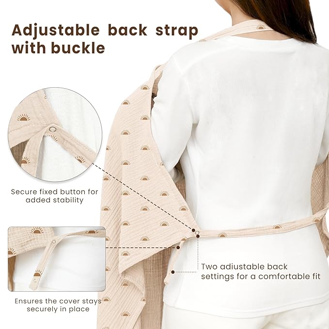 Konssy Muslin Nursing Cover for Baby Breastfeeding, Breathable 100% Cotton Breastfeeding Cover with Rigid Hoop for Mother Nursing Apron, Multi-use Carseat Canopy (Sun)