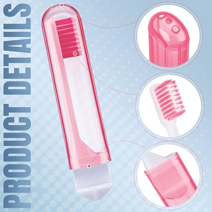 Patelai 2 Pieces Travel Toothbrush Set, Travel Size Toiletries, Soft Bristle Mini Foldable Tooth Brush with Case, Individually Wrapped Small Portable Toothbrush for Camping Home (Couple Color)