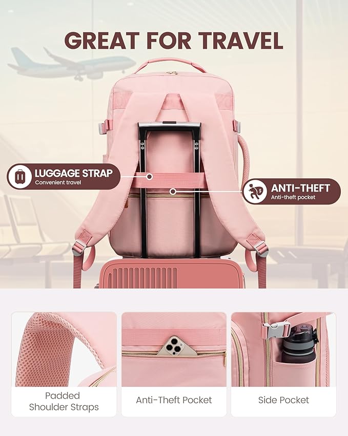 LOVEVOOK 50L Travel Backpack Flight Approved Carry on Backpack,3 Packing Cubes,Waterproof Personal Item Travel Bag,TSA Carry on Luggage Suitcase Travel Essentials,Gifts for Women & Men,fits 18" Laptop
