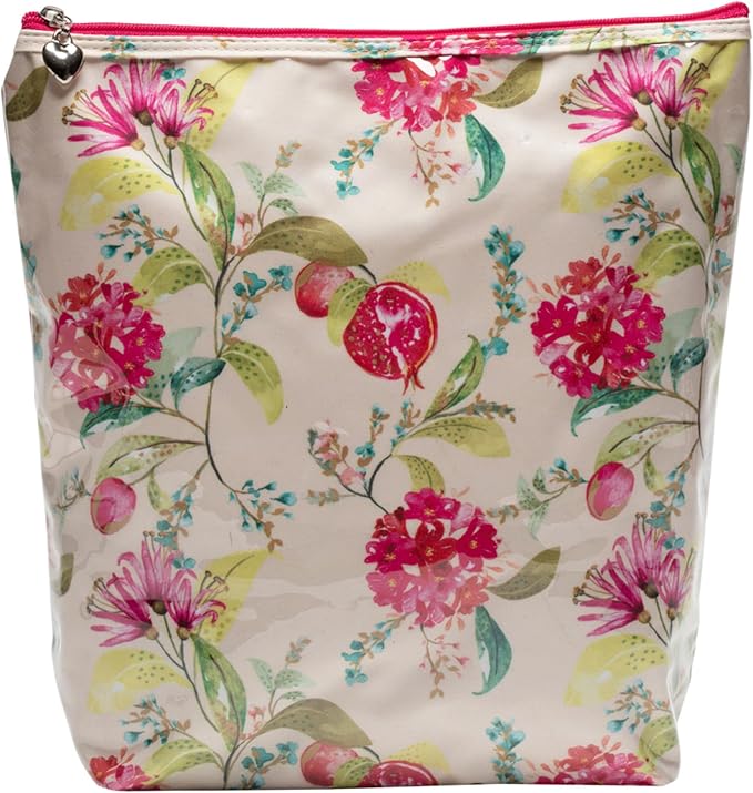 Jacaranda Living Large Cosmetic Bag – Water-Resistant Makeup & Toiletry Bag with PVC-Lined Interior, Travel Beauty Organizer, Pomegranate
