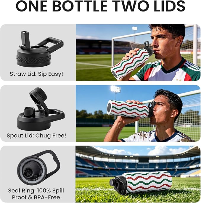 RAYMYLO 2026 Soccer Biggest Event Edition Insulated Water Bottle 40 oz, Nation Flag Design, Best Souvenir & Gift for World Soccer Lover, Vacuum Stainless Steel (Cold for 36Hrs), Leak Proof & Non-BPA
