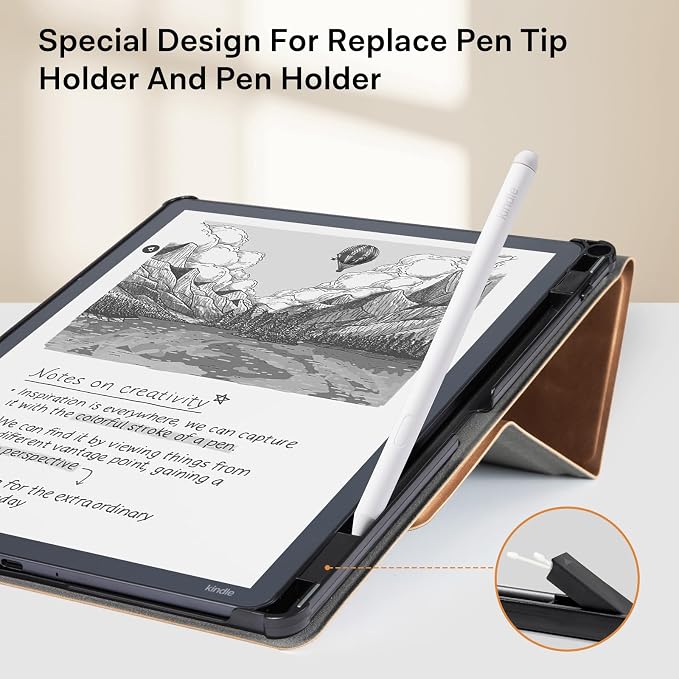 CoBak Case for 11" Kindle Scribe 3rd Generation 2025, Kindle Scribe Colorsoft with Two Viewing Angles - All New PU Leather Cover with Auto Sleep Wake, Pen Holder. Retro Brown