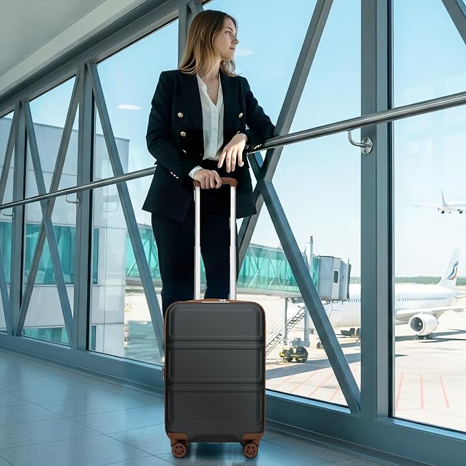 Kono 24 Inch Luggage Suitcase with Spinner Wheels TSA Lock Lightweight PC+ABS Hardside Medium Checked Luggage Durable Rolling Suitcase Apricot Grey