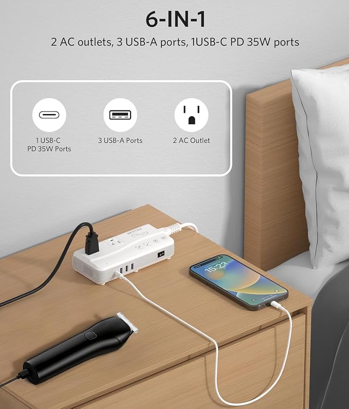 BESTEK Pure Sine Wave 220v to 110v Converter, US to European Travel Voltage Converter for Hair Straightener/Curling Iron, Step Down Transformer with 4 USB(1 PD35W) and UK/AU/US/EU Worldwide Adapter