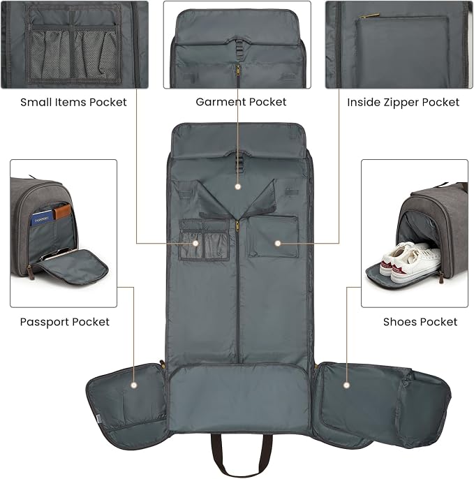 S-ZONE Carry On Garment Bag for Travel Convertible Garment Duffle Bag Suit Bags for Men Women Travel 2 in 1 Hanging Suitcase Business Travel Bag with Toiletry Bag, Gery, 50l