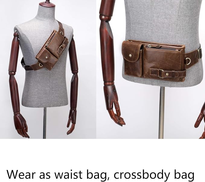 NIUCUNZH Cowhide Waist Fanny Pack-Genuine Leather and Slim with Adjustable Waistband Oil Coffee