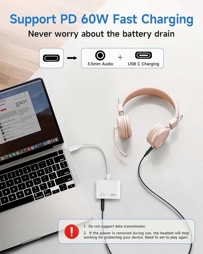 USB C to 3.5mm Headphone and Charger Adapter, Type C to Aux Jack Dongle Cable Cord with PD Fast Charging for iPhone 15/16 Pro/Max/Plus, iPad, Samsung Galaxy S22/S23/S24 Ultra, Note 20(50-Pack)