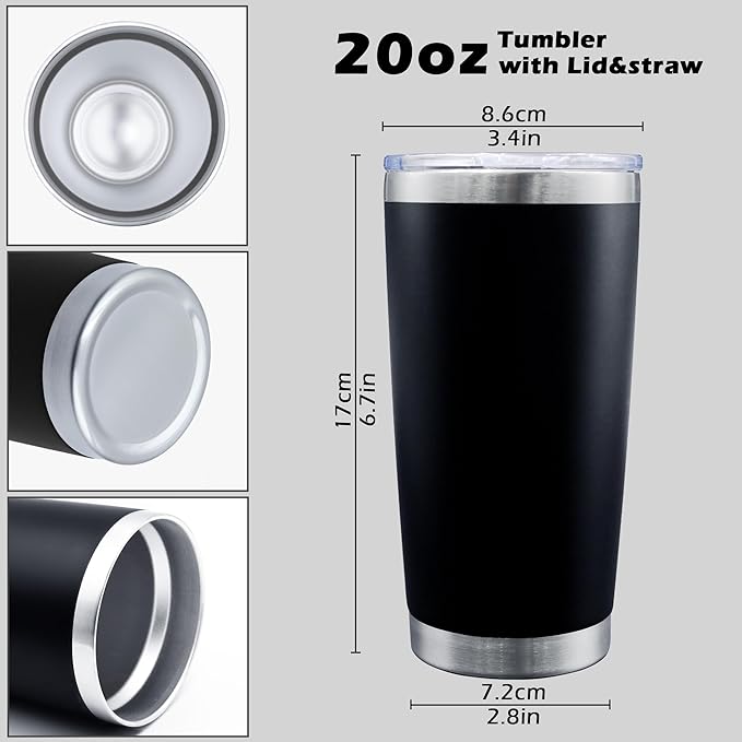AIANJI 20oz Tumbler Bulk Stainless Steel Tumblers with Lid Vacuum Insulated Double Wall Travel Coffee Mug Powder Coated Tumbler Cup for Hot and Cold Drinks(Black, 12 pack)