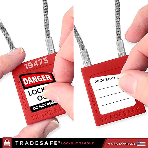 TRADESAFE Lockout Tagout Steel Cable Locks with Keys,10 Red Keyed Different Electrical Lockout Padlock Set, 2 Keys per Lock, OSHA Compliant, Premium Grade