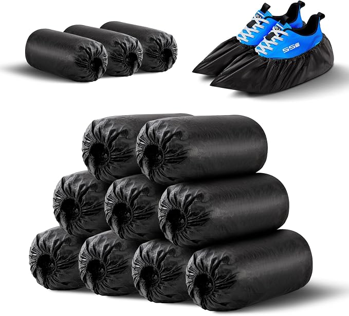 HUADYMEET Shoe Covers Disposable 200 Pack(100 Pairs) Large Shoe Covers Shoe Boot Covers Waterproof Shoes Protectors Covers Durable Boot&Shoes Covers for Indoors,One Size Fits All, 600g/Bag,Black
