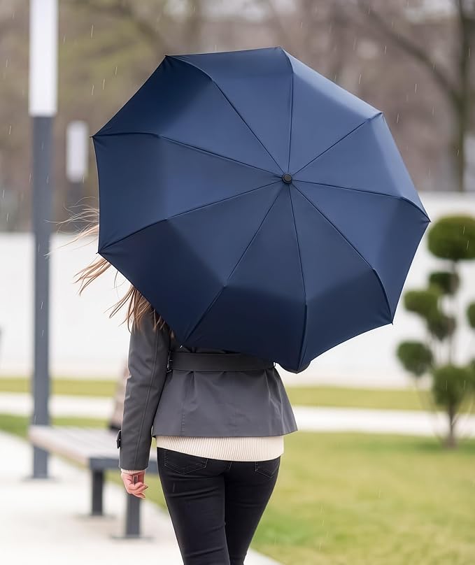 Rain-Mate Windproof Compact Umbrellas for Rain - Strong Reinforced Fiberglass Rib Design & Auto Open & Close - Portable Folding Travel Umbrella - Lightweight & Packable for Women & Men, Easy Collapse