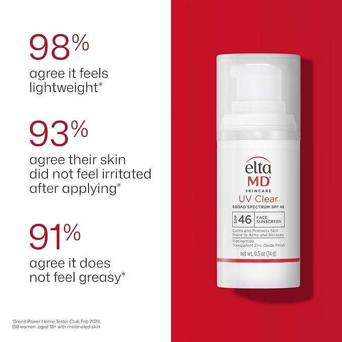 EltaMD UV Clear Face Sunscreen SPF 46, Oil Free Sunscreen with Zinc Oxide, Dermatologist Recommended, 0.5 oz