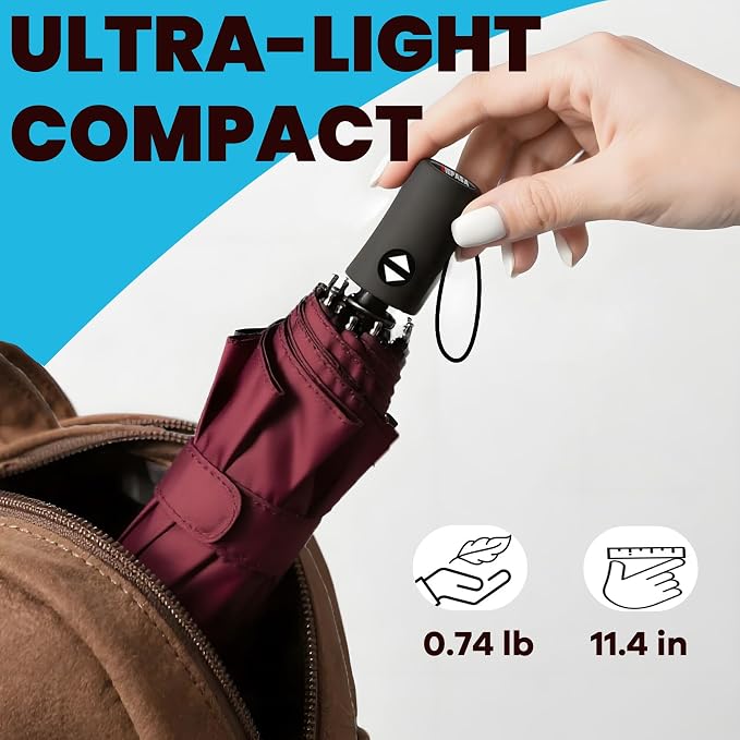 SIEPASA Windproof Travel Compact Umbrella-Automatic Umbrellas for Rain-Compact Folding Umbrella, Travel Umbrella Compact, Small Portable Windproof Umbrellas for Men Women Teenage. (Wine Red)