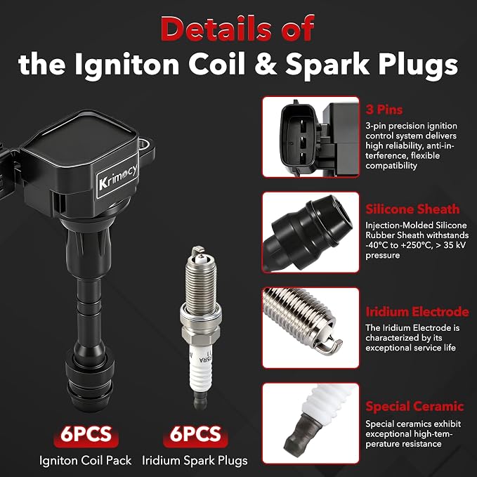 UF349 Ignition Coil Packs and Iridium Spark Plugs Fit for Nissan Altima Maxima Pathfinder Murano Quest Frontier XTERRA NV1500 NV2500 NV3500/ Infiniti QX4 l35 / Suzuki Equator V6