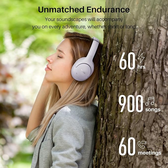 TOZO Hybrid Active Noise Cancelling Headphones, Wireless Over Ear Bluetooth Headset, 60H Playtime, Hi-Res Audio Custom EQ via App Deep Bass Comfort Fit Ear Cups, for Home Office Travel