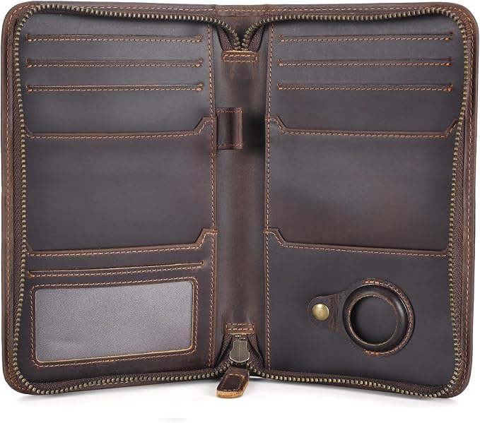 Polare Full Grain Leather Passport Holder Cover Case for Men RFID Blocking Travel Wallet Holds 4 Passports (Dark Brown with AirTag Slot)