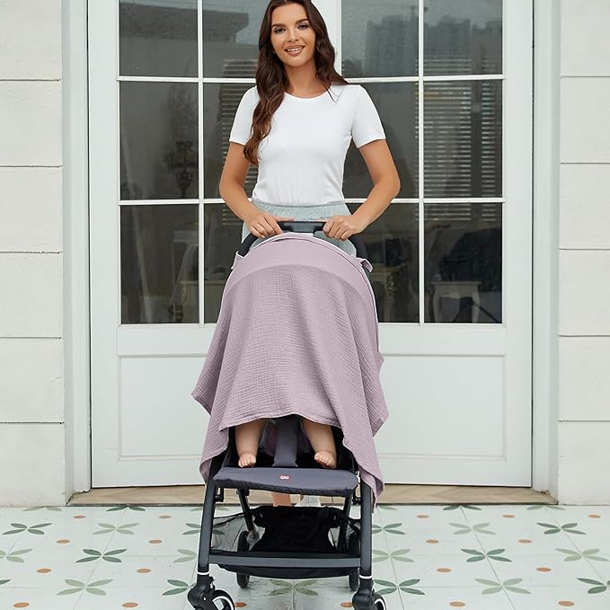 Muslin Nursing Cover for Baby Breastfeeding, Breathable 100% Cotton Breastfeeding Cover with Rigid Hoop for Mother Nursing Apron (Lavender)