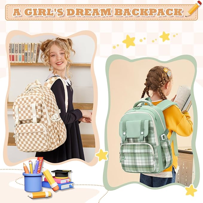 MUSEVOS Girls Backpack, Elementary Middle School Backpack, Large Capacity Kids Bookbag