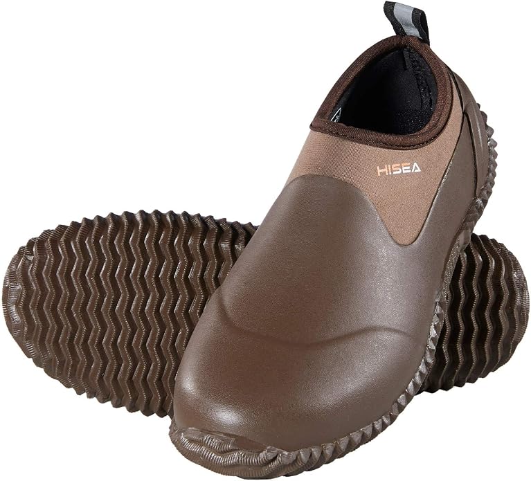 HISEA Unisex Garden Shoes, Waterproof Slip-On Rain Boots for Men and Women, Neoprene Rubber Rain Shoes Outdoor Ankle Booties for Gardening, Farming, Camping, Dog Walking, Car Wash, Lawn Care and Yard Work