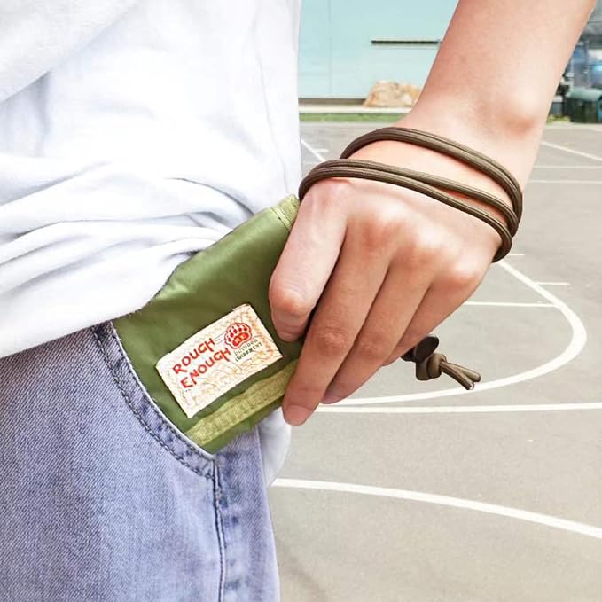 Rough Enough Kids Wallet for Boys Teens with Neck Lanyard Keychain Zipper Coin Pocket Card Holder Army Green Soft Nylon