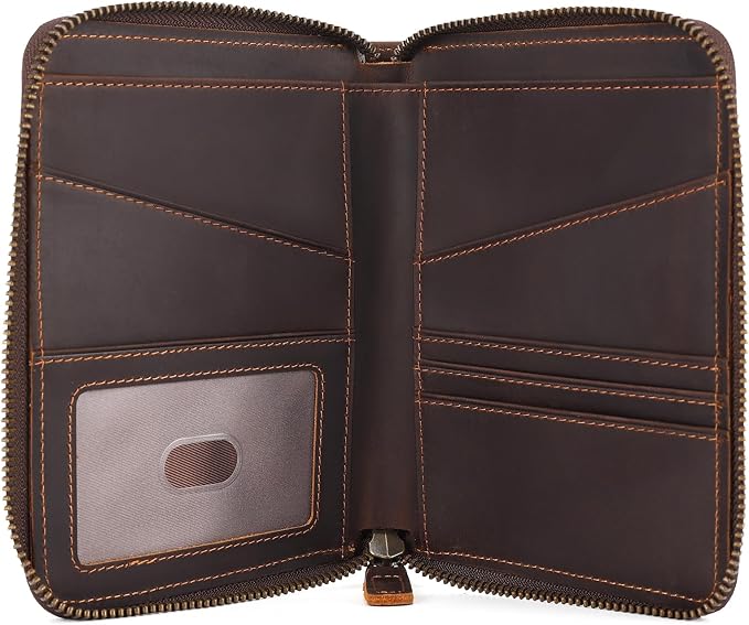 Polare Full Grain Leather Dual Passport Wallet and RFID Blocking Bifold Passport Cover Travel Document Organizer Holder 2 Passports (Dark Brown)