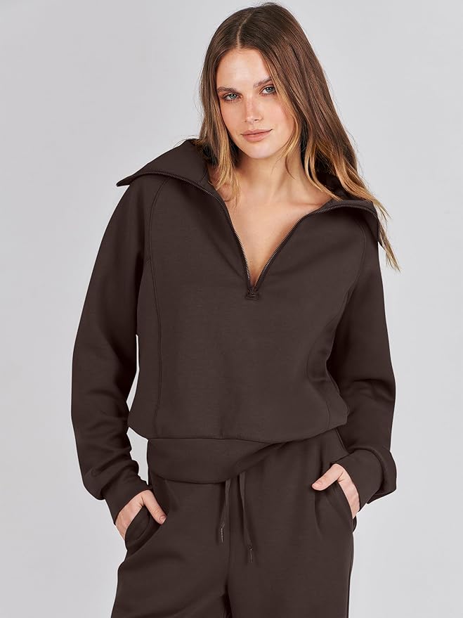 ANRABESS Women’s 2 Piece Outfits Half Zip Sweatshirt & Wide Leg Pants Airport Travel Lounge Matching Sets Sweatsuits Clothing