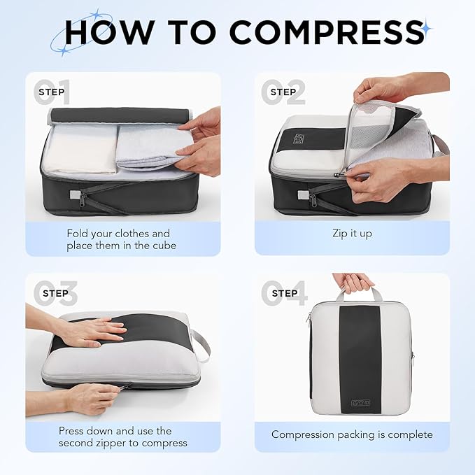 10 Set Compression Packing Cubes for Travel Essentials,Compressible Expandable Packing Cubes for Suitcase,OlarHike Luggage Garment Bags for Travel,Handy Helper for Organizing Clothes(Black)