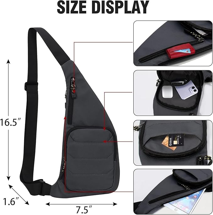 Peicees Water-resist Sling Bag Crossbody Bag for Men Slim Chest Backpack Man Purse Small Shoulder Bag for Travel Hiking