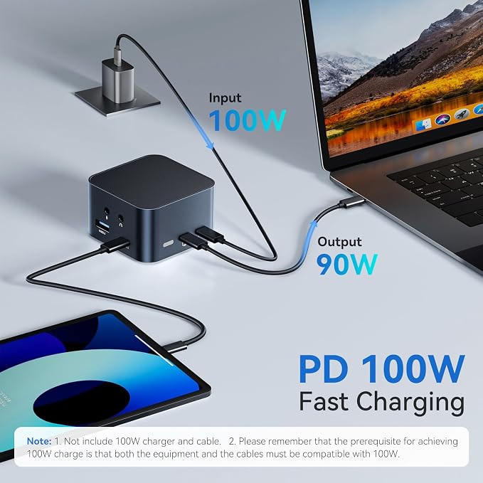 13-in-1 USB C Hub Multiport Adapter, USB C Docking Station with 4K@60Hz, 100W PD, USB A&C 3.2, 2xUSB A 3.0, Ethernet, SD/Micro SD, Audio, Mic, Laptop Dock for MacBook Pro/Air, iPad, Windows