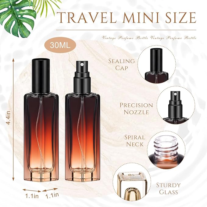 Domensi 30 Pcs 10/15/20/30 ml Perfume Travel Refillable Glass Bottles Spray Bottle Perfume Atomizer for Cologne Dispenser Leak-proof Fragrance Bottles Atomizer Pump Kit (30 ml,Amber Color)