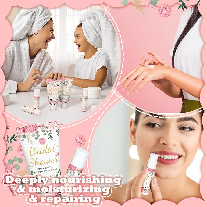 24 Sets Floral Bridal Shower Hand Cream and Lip Balm Gifts Bridal Shower Party Favors Thank You Gifts for Guests Travel Size Hand Lotion and Lip Balm Bulk with Organza Bags and Tags Wedding Supplies