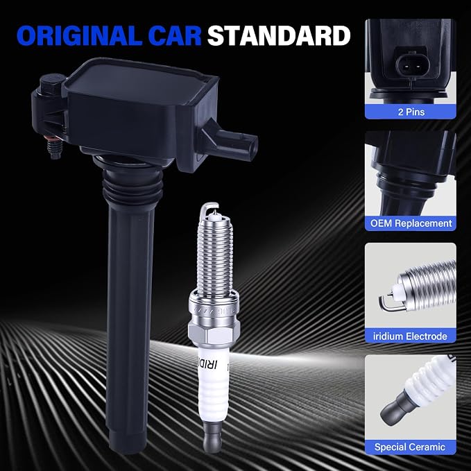 UF648 Ignition Coil & 97390 Double Iridium Spark Plug Kit Compatible with Chrysler 200 300 Town & Country, Dodge Avenger Challenger Charger Durango Grand Caravan Journey, Jeep