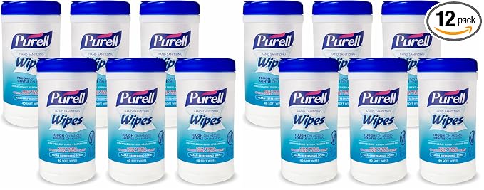 Purell Hand Sanitizing Wipes,Clean Refreshing Scent,Hand Wipes Canister - 9120-06-CMR,40 Count (Pack of 12)