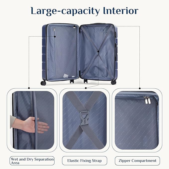 NEWBULIG 24 Inch Checked Luggage, ABS Hard Shell Lightweight Rolling Expandable Suitcase with Smooth Spinner Wheels and TSA Lock for Business Trips and Daily Vacations, Blue