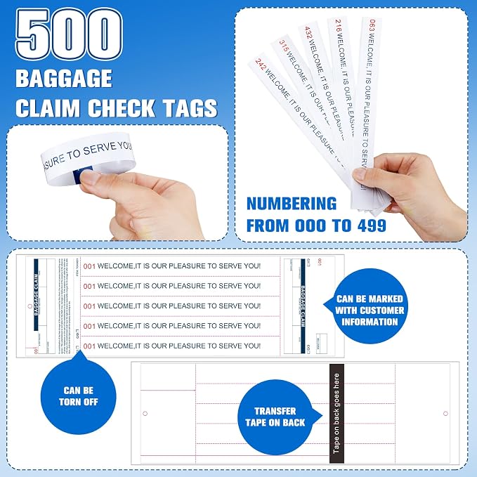 Feifeiya 500 Hotel Luggage ID Tag Paper Baggage Claim Check Tag Numbering from 000 to 499 Baggage Identification Suitcase(White)