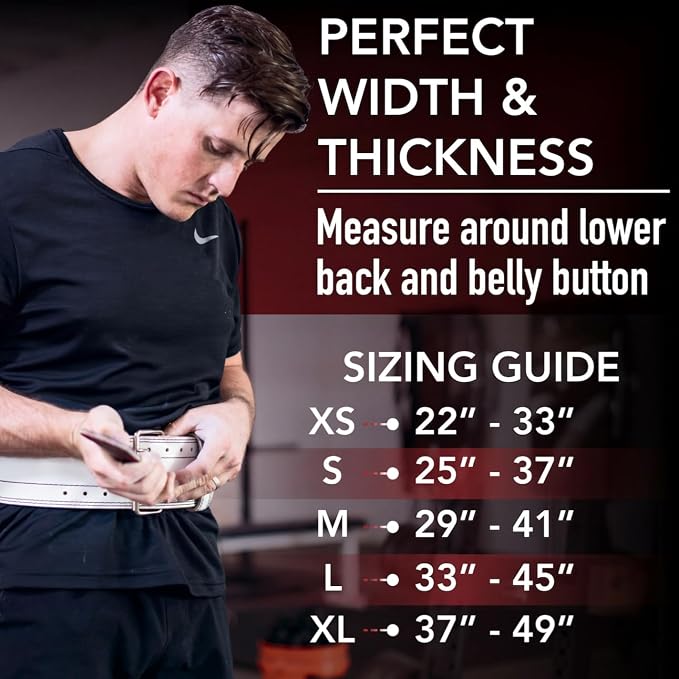 Dark Iron Fitness Genuine Leather Weightlifting Belt, 4 Inch Wide for Men Women with Double Prong Buckle Reinforced Stitching, Powerlifting Deadlift Squat Training Core Support Gym Strength Workout