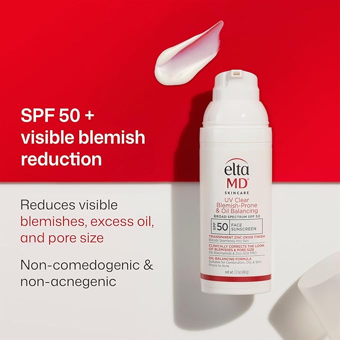 EltaMD UV Clear Blemish-Prone & Oil Balancing SPF 50, Non-Comedogenic Sunscreen with Zinc Oxide, Dermatologist Recommended