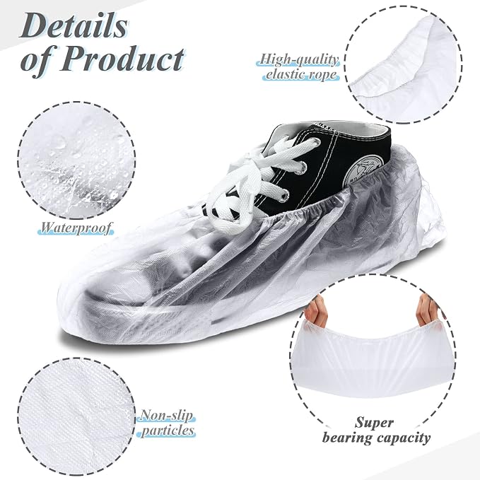 Vabean 1000 Pcs Disposable Shoe Covers Boot Cover Waterproof Nonslip Shoe Protector Covers for Indoor Carpet Floor Workplace Protection, One Size Fit Most (White)