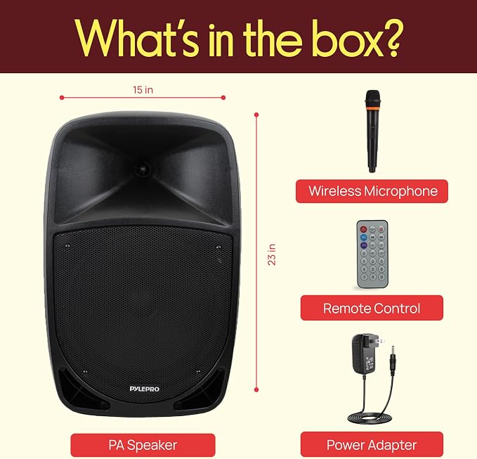 1200W Portable Bluetooth PA Speaker - 12’’ Subwoofer, LED Battery Indicator Lights w/Built-in Rechargeable Battery, MP3/USB/SD Card Reader, and UHF Wireless Microphone - Pyle PSBT125A