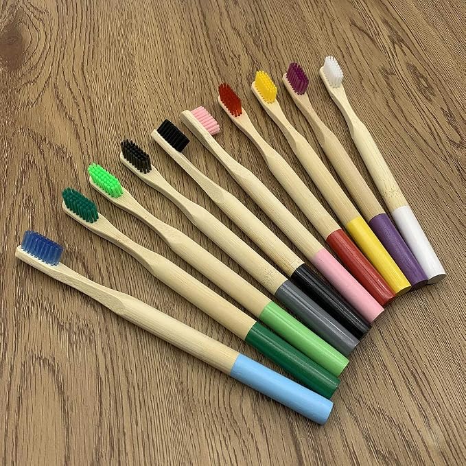 Toothbrush 10 Pcs for Adults Biodegradable Tooth Brush Set Organic Moso with Soft Nylon Bristles