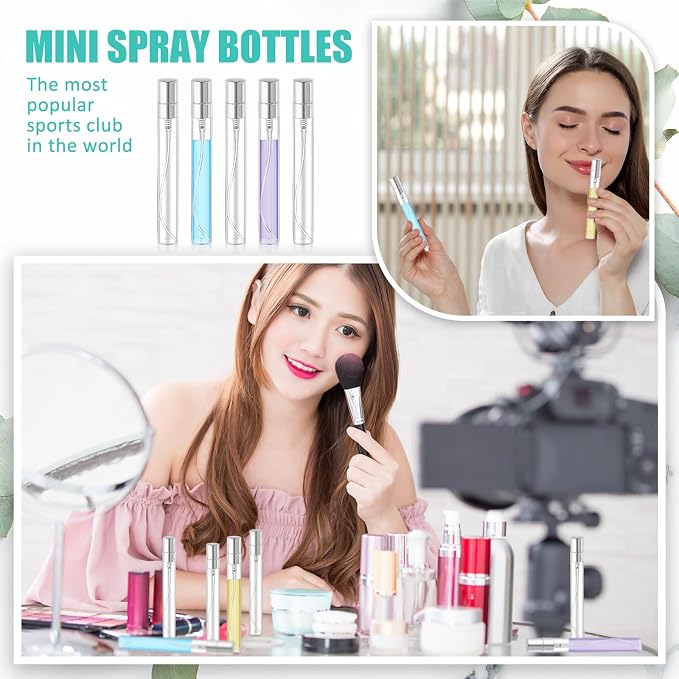 Zhehao 100 Pcs Mini Spray Bottles 10 ml Clear Glass Perfume Bottles Refillable Fine Mist Perfume Atomizer Portable Empty Sample Containers for Cleaning, Essential Oils, Travel (Silver Cap)