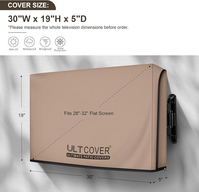 ULTCOVER Waterproof Outdoor TV Cover with Clear Front Flap for 28-32 inch Outside Flat Screen Televisions