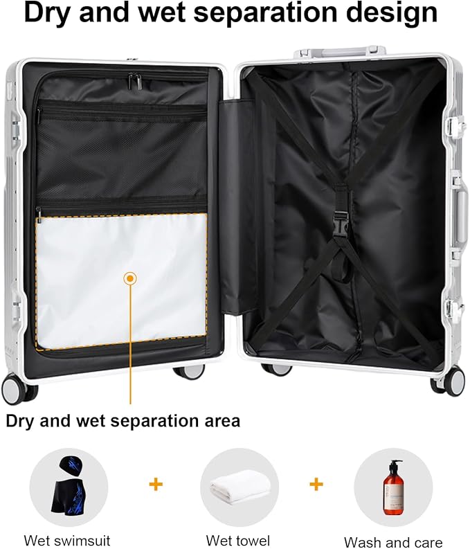 Zipperless Luggage, 22.4" x 15.4" x 9.4" Aviation Certified, Polycarbonate Aluminum Hardshell, Expandable Carry-On Luggage with Spinner Wheels, Hardshell Luggage, 20 Inch Cabin