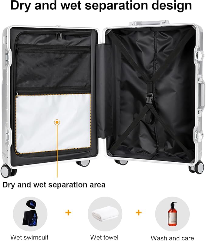 Carry on suitcase Zipperless Luggage,Polycarbonate Aluminum Hard Shell, Expandable Carry-On Suitcase with Spinner Wheels, 26 Inch Cabin