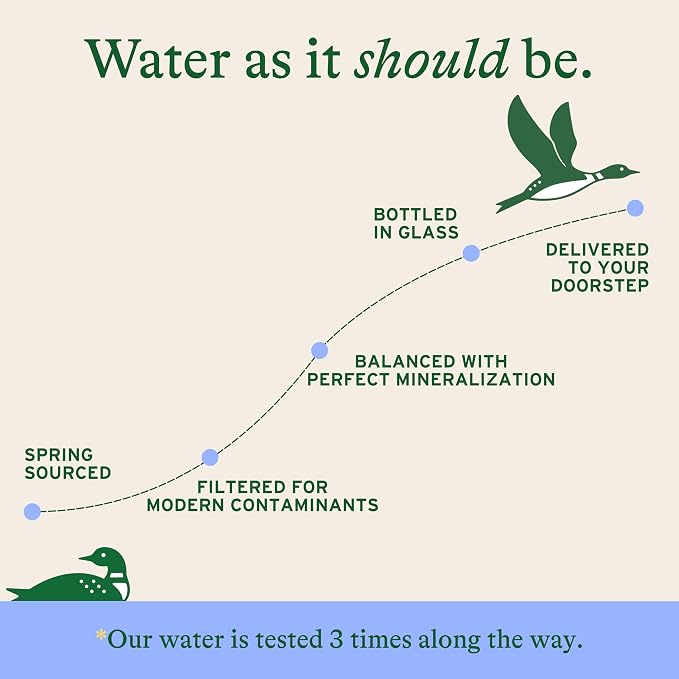 Loonen Still Spring Sourced Water, Glass Bottled with Minerals, Magnesium, Potassium, Calcium, Sodium, PFAS Free, Plastic Free, NSF Certified, American Made, Clean Hydration, Pack of 6, 750mL