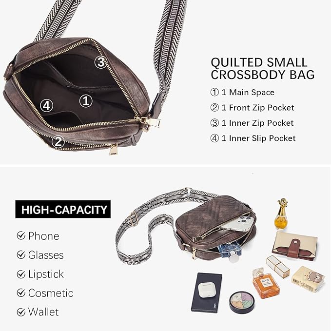 BOSTANTEN Quilted Crossbody Bags for Women Vegan Leather Purses Shoulder Handbags with Wide Strap