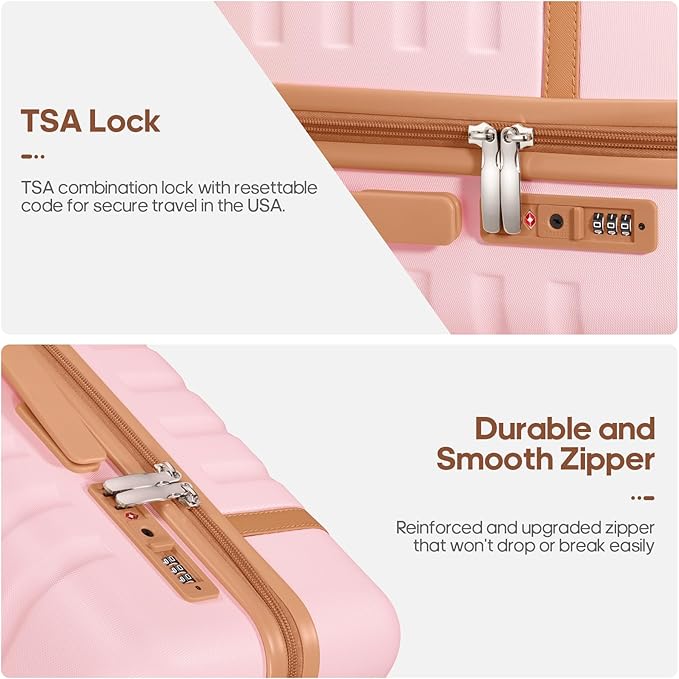 UKEIN Luggage Sets 3 Piece, Carry On Luggage 20In With Spinner Wheels,PC Hardside Suitcase Set with TSA Lock,Durable Carry On Suitcase With Travel Backpack for Men (Pink, 3 piece set (20inch))