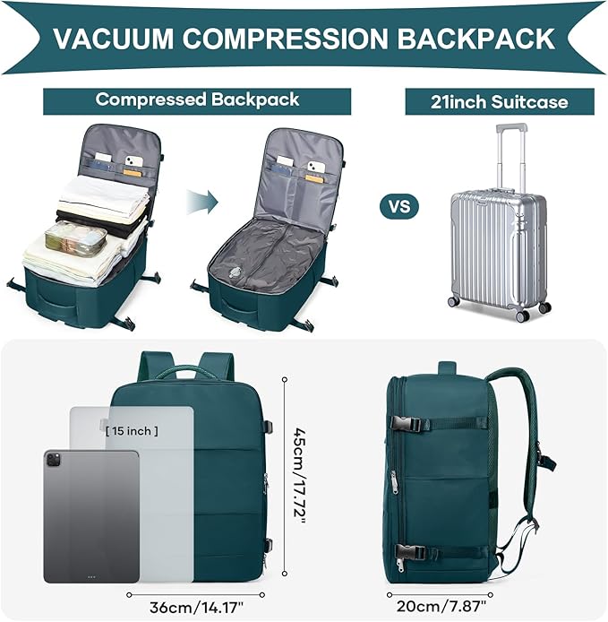 coowoz Vacuum Backpack Travel with Pump,Travel Backpack with Vacuum System For Women Men,Carry On Backpack,Hiking Backpack Waterproof Outdoor Sports Rucksack Casual Daypack,33L(Vacuum pump)