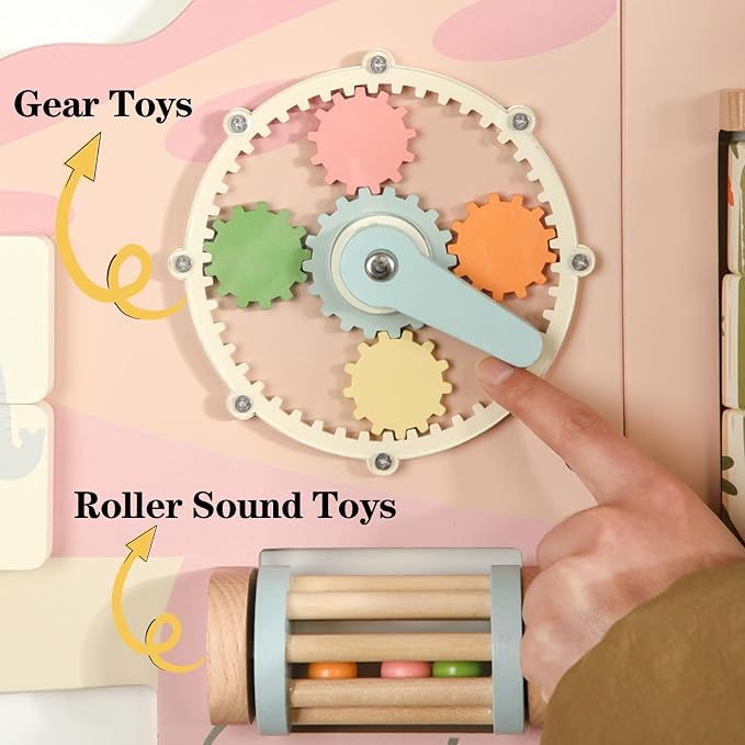 Interactive Pink Crocodile Wall Game - Wooden Educational Toy with 10+ Games for Kids (3+), STEM Learning, Hand-Eye Coordination & Sensory Development